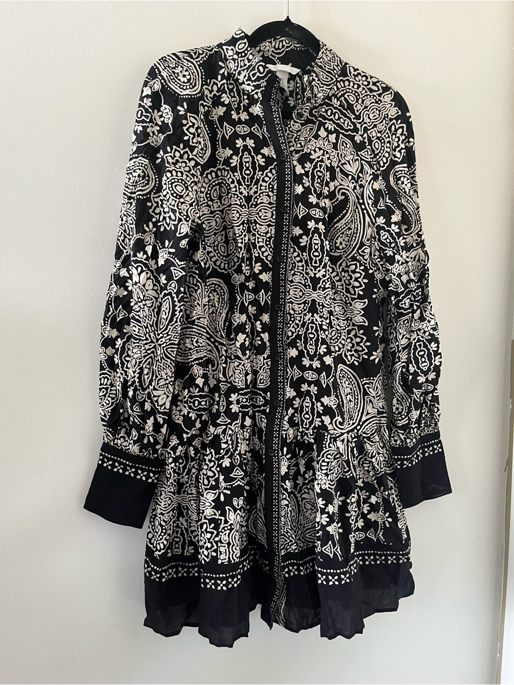 H&M Black White Paisley Print Mini Dress Medium Monochrome Statement Office